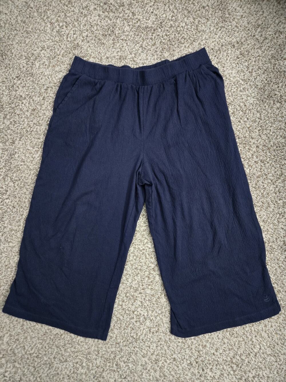 Cuddl Duds Womens Plus Soft Stretch Wide Leg Cropped Lounge Pant Navy Size Large
